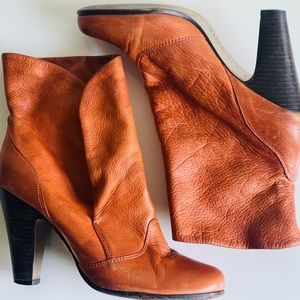 BARNEYS NYC Real Leather Terracotta Cuff Foldover Booties Ankle Boots